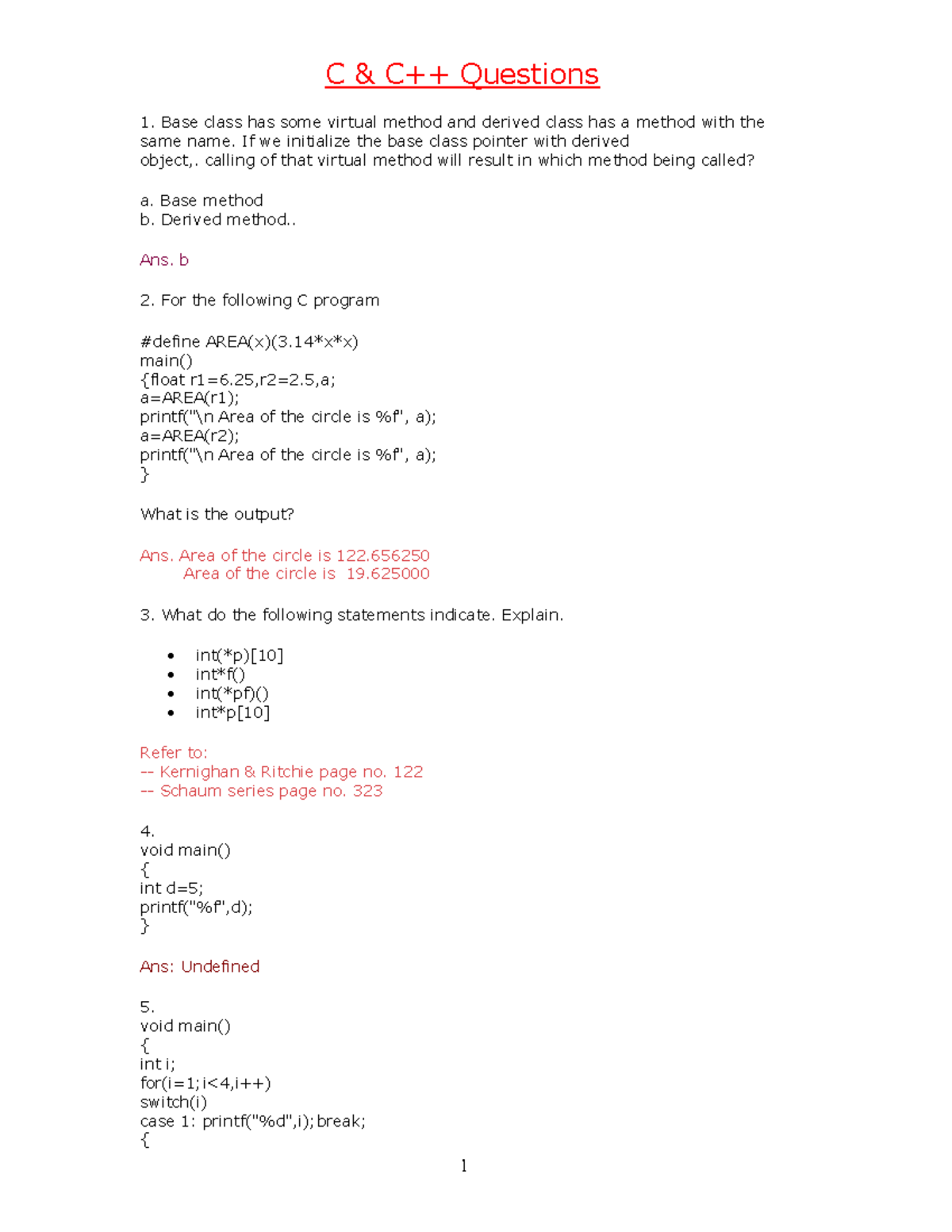 C,c++ - Practice C and C++ - C & C++ Questions Base class has some ...