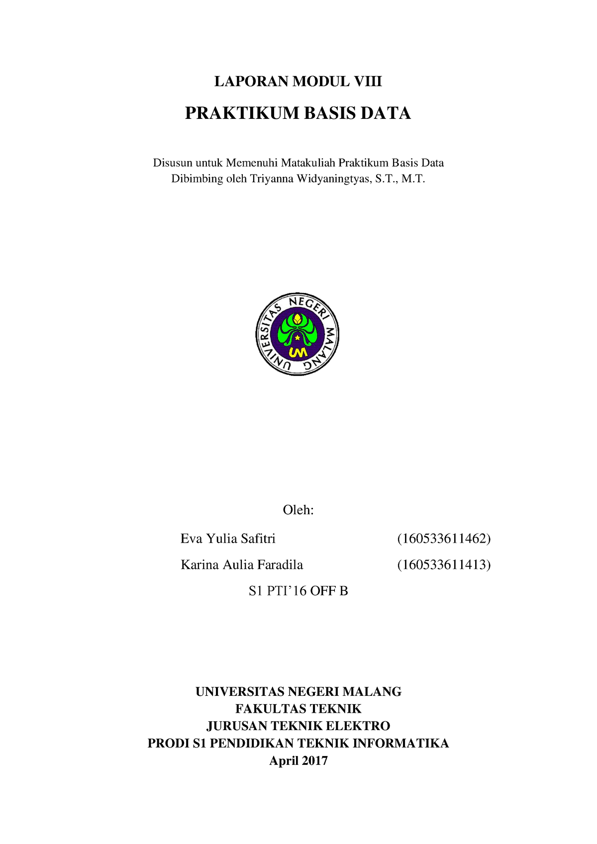 Laporan Praktikum Basis Data Fisika Dasar Modul 8 - LAPORAN MODUL VIII ...