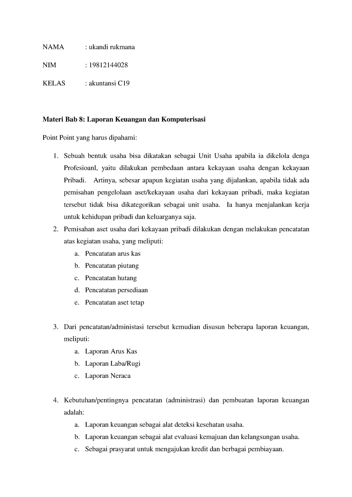 Essay Materi Bab 8 Administrasi Dan Pencatatan Keuangan Nama