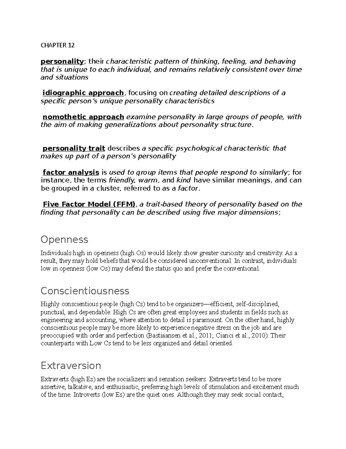 Psychology chapter 12 - CHAPTER 12 personality ; their characteristic ...