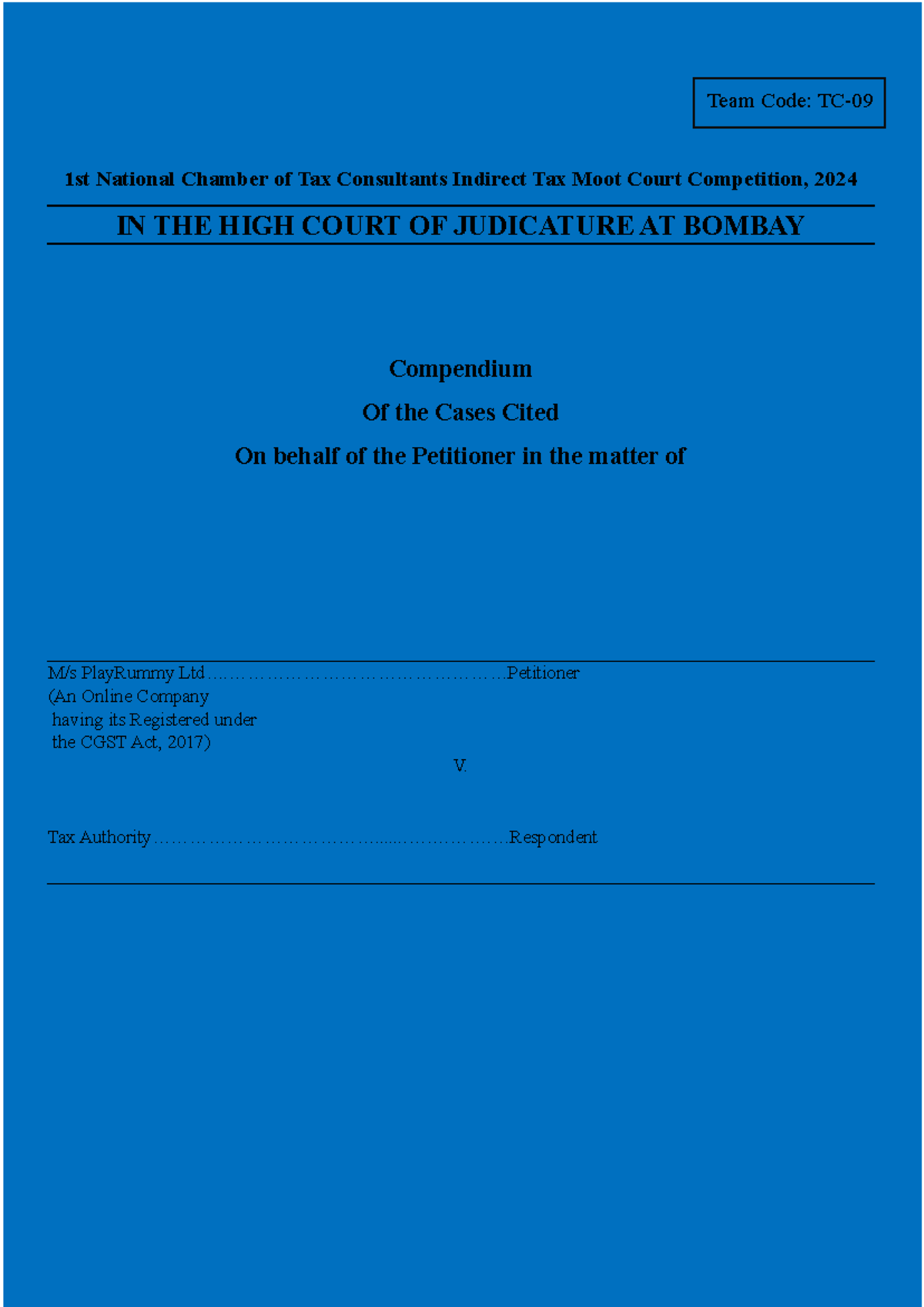 Compendium TC-09 P - Notes for the same - Team Code: TC- 1st National ...