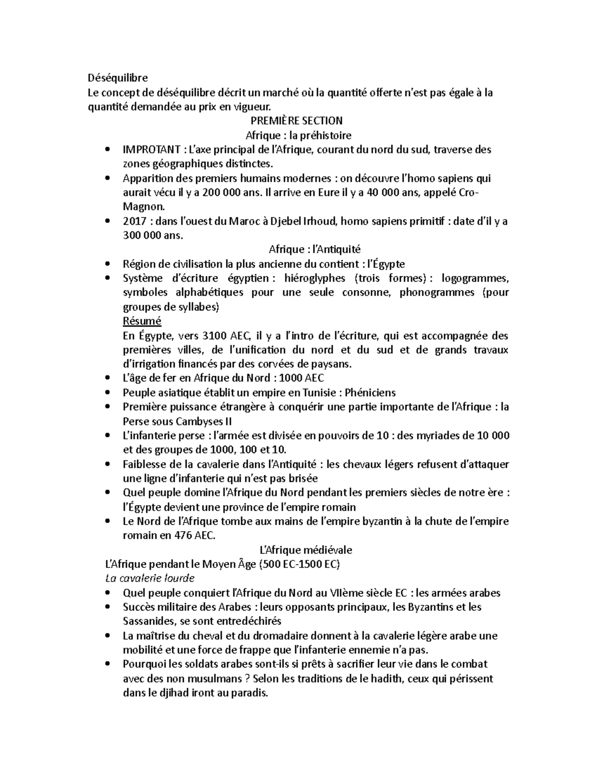 Cours 10 Déséquilibre Le concept de déséquilibre décrit un marché où