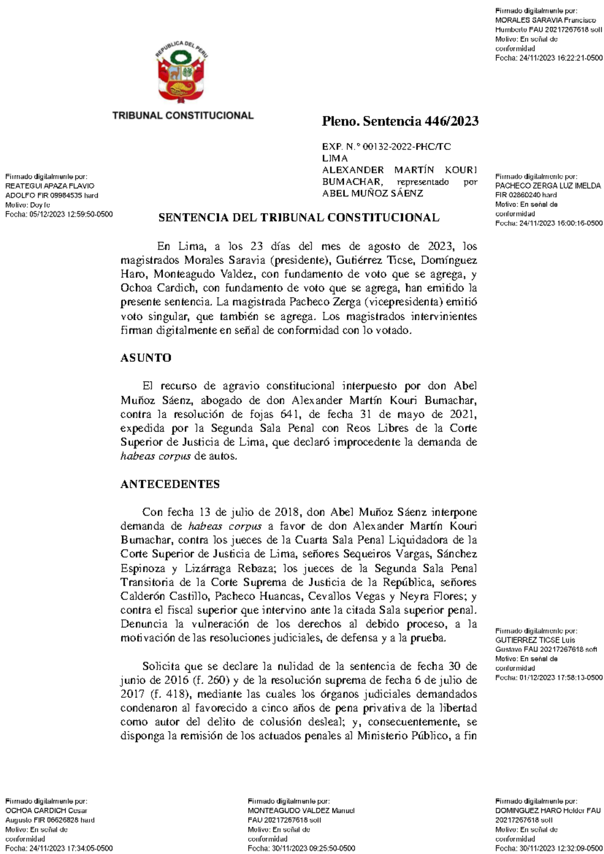 Sentencia DE Tribunal Constitucional 00132-2022-HC - Pleno. Sentencia