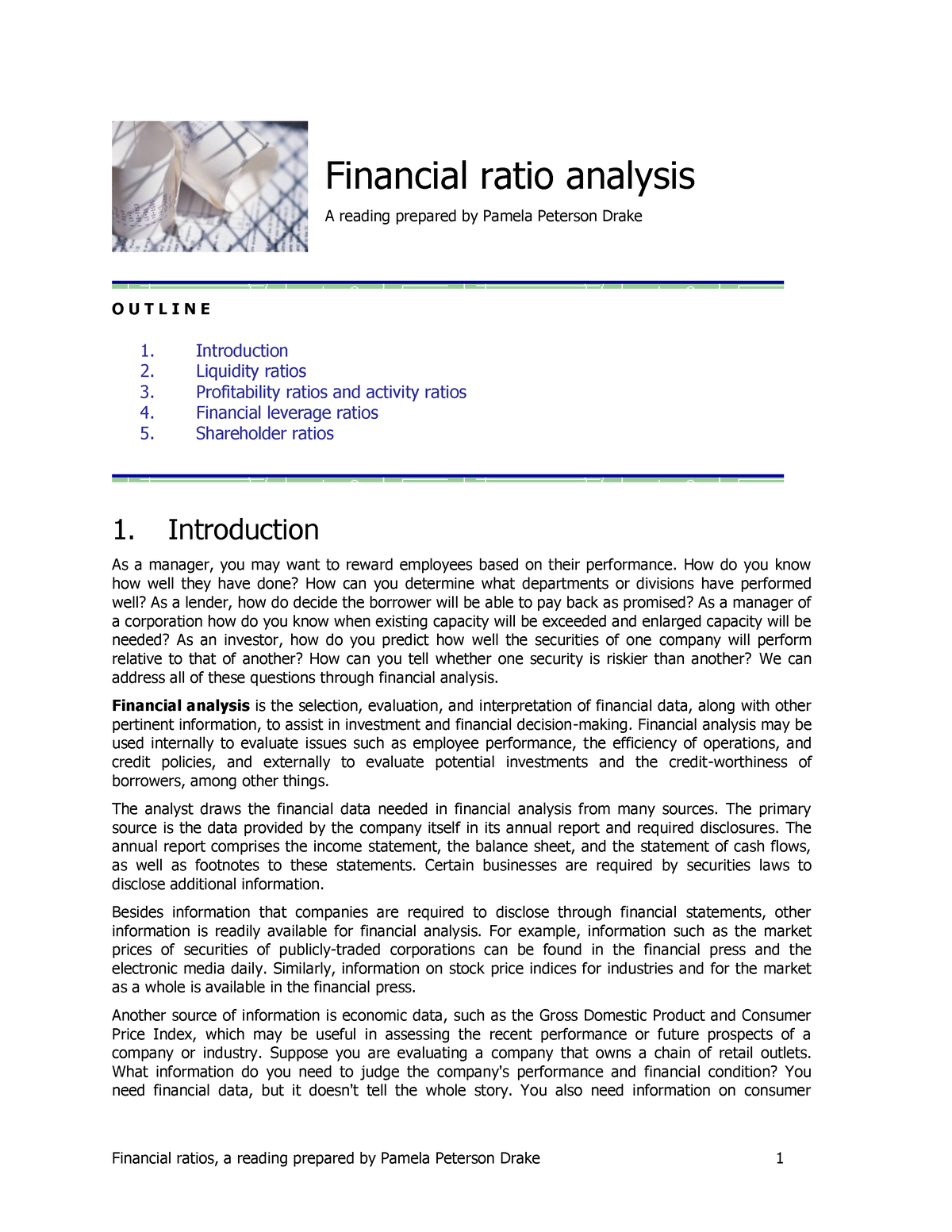 Financial-ratio-analysis - Financial Ratio Analysis A Reading Prepared ...