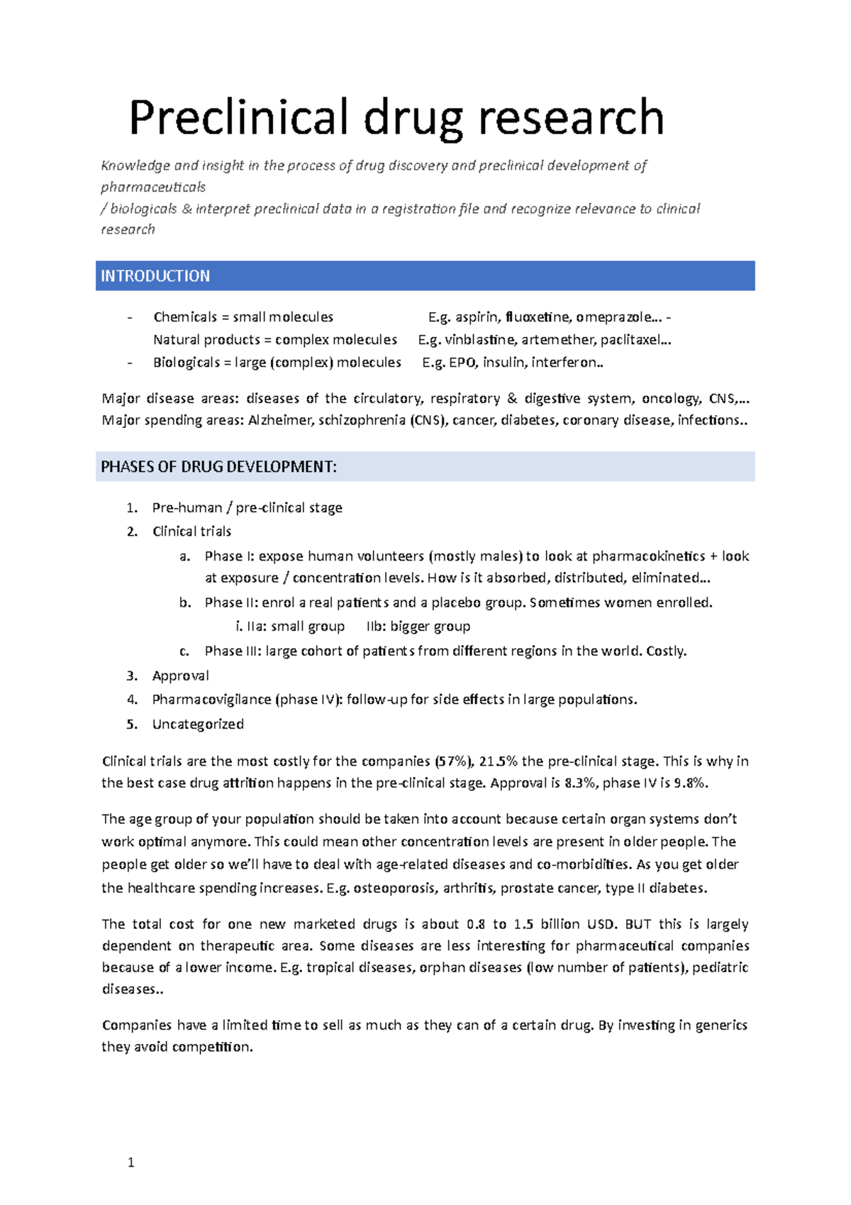 Summary preclinical-drug-research - Preclinical drug research Knowledge ...