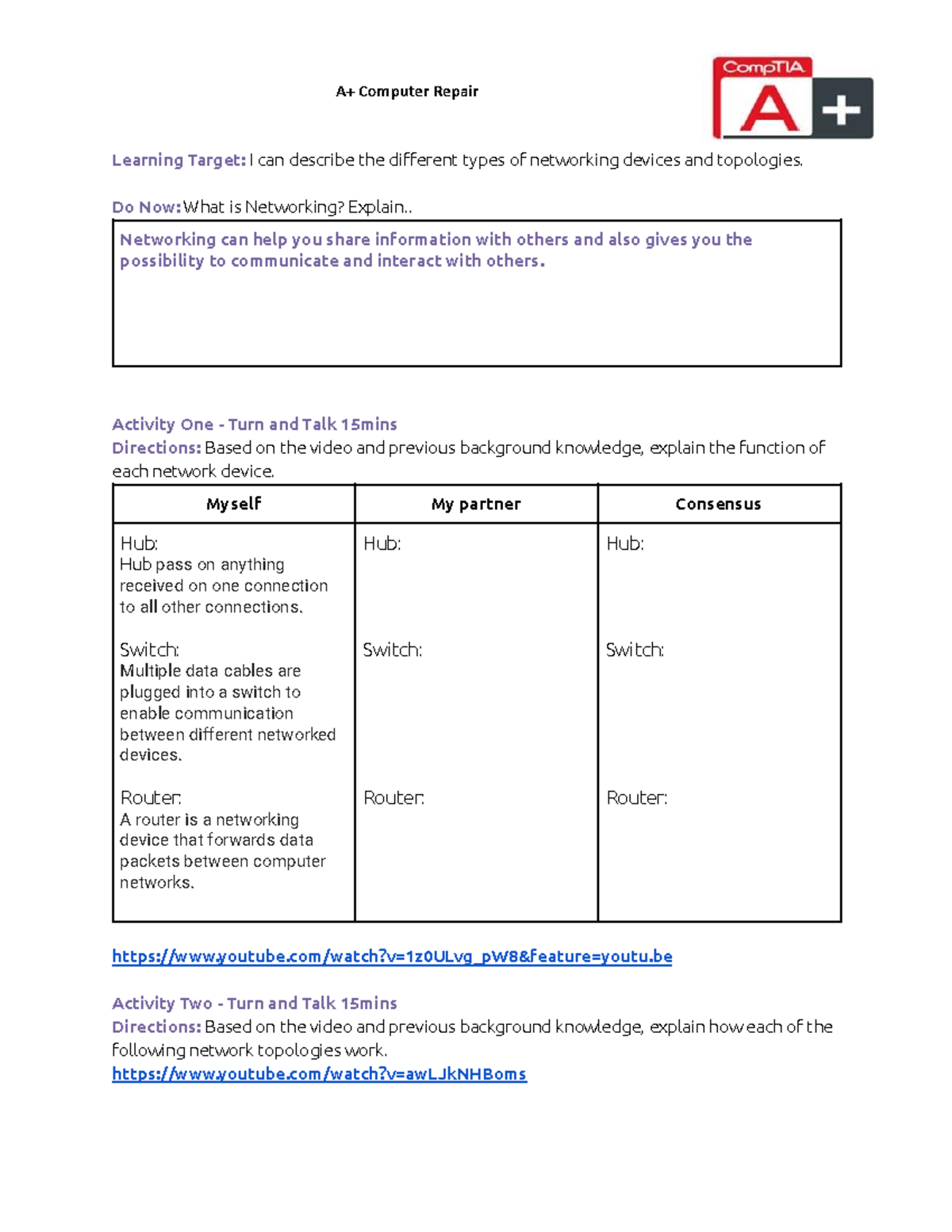 Ricardo Puma Computer Repair Lesson 17 Devices Topologies A+