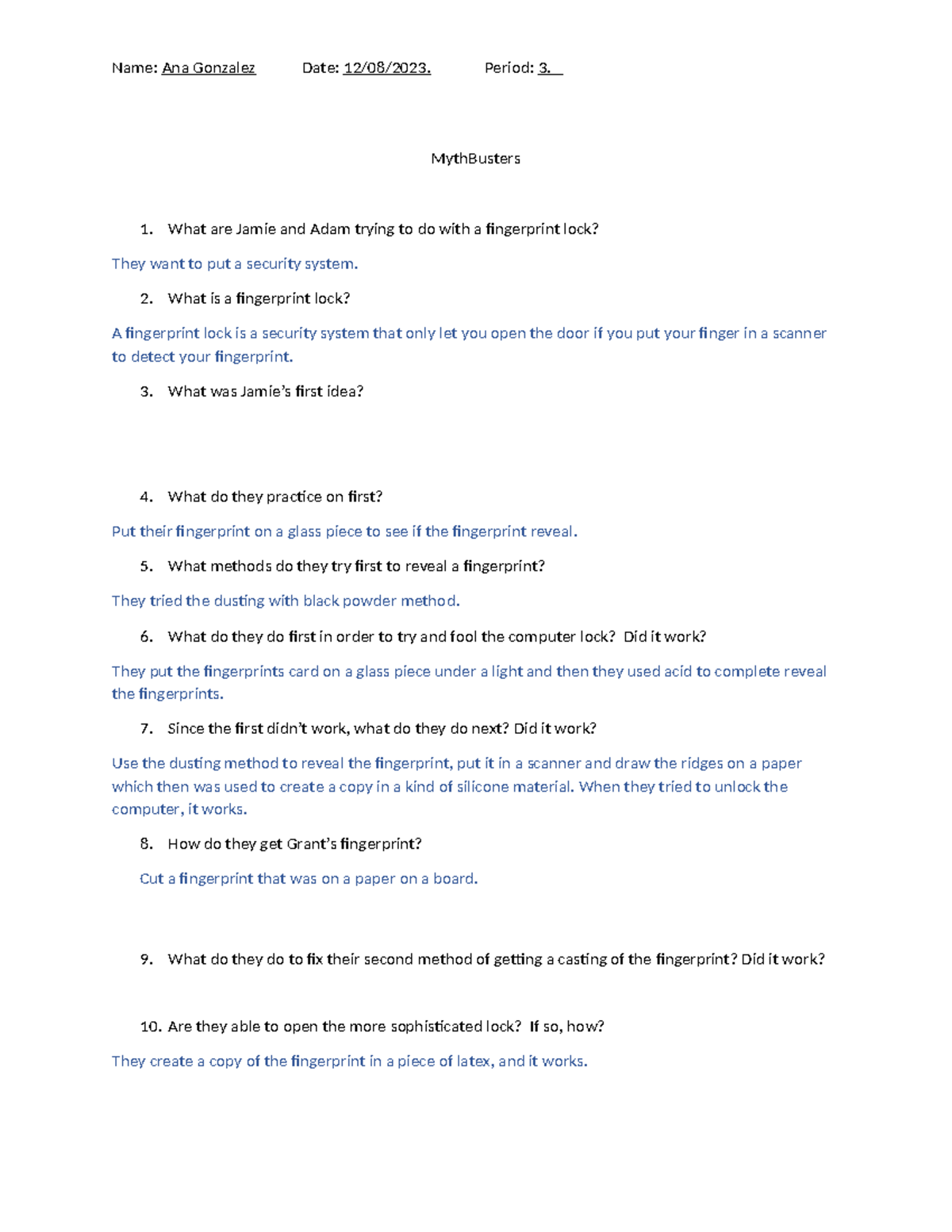Myth Busters WS copy - ……….. - Name: Ana Gonzalez Date: 12/08/2023 ...