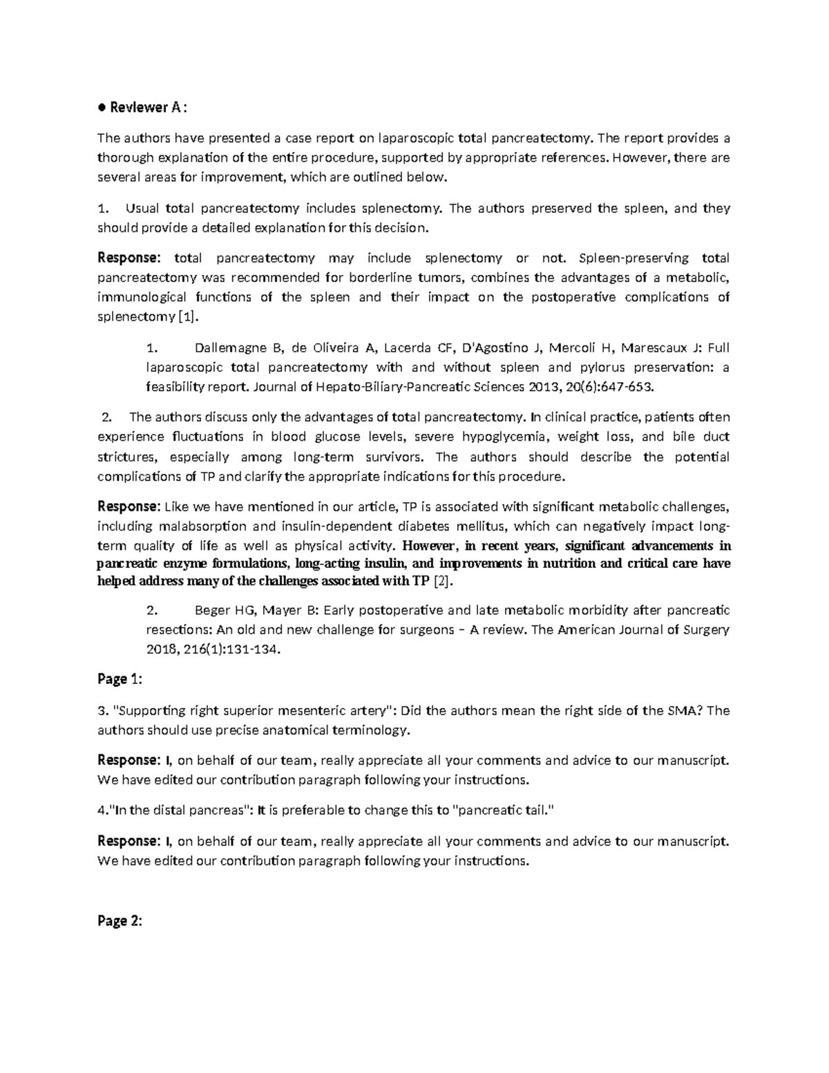 Pointbypoint response Reviewer A The authors have presented a