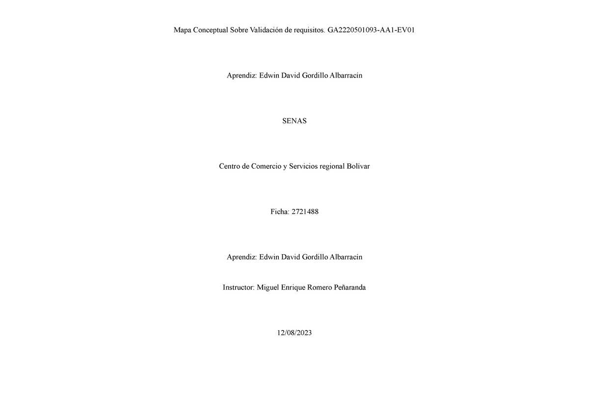 Mapa Conceptual Sobre Validación De Documentos Ga2 220501093 Aa3 Ev01
