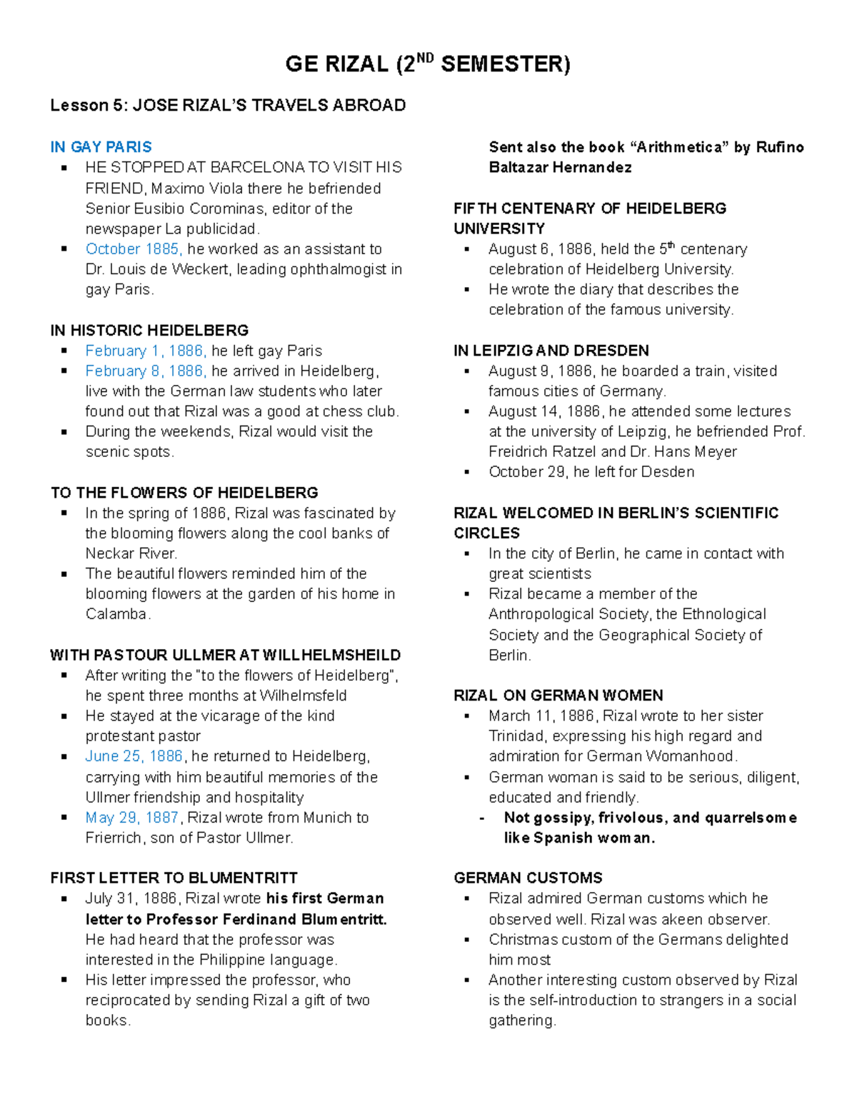 Life and Works of Rizal - GE RIZAL ( ND SEMESTER) Lesson 5: JOSE RIZAL ...