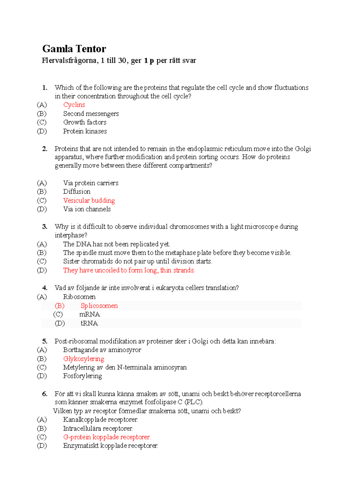 Gamla Tentor alternativer - Gamla Tentor Flervalsfrågorna, 1 till 30 ...