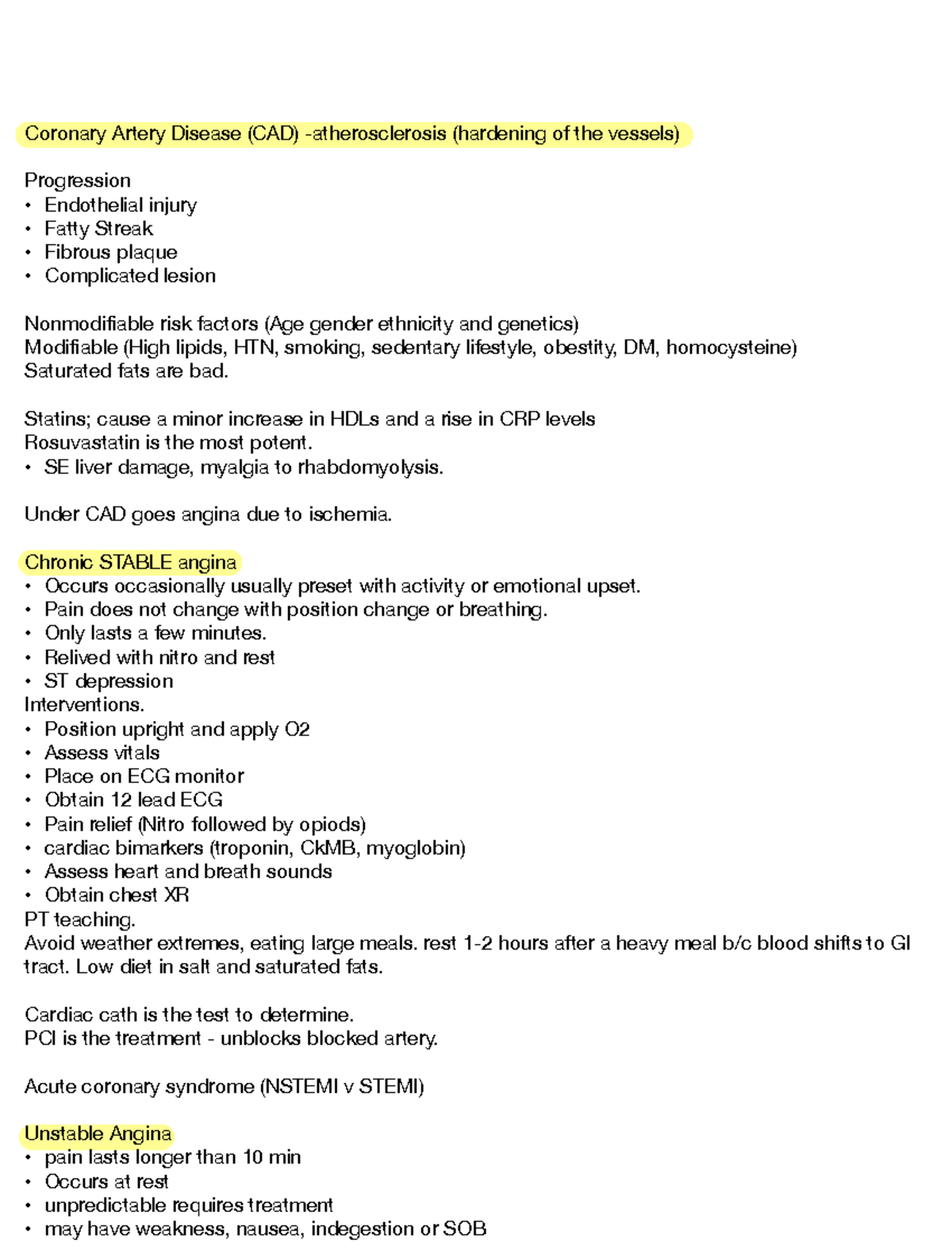 245 Final EXAM Review [3819] - Coronary Artery Disease (CAD ...