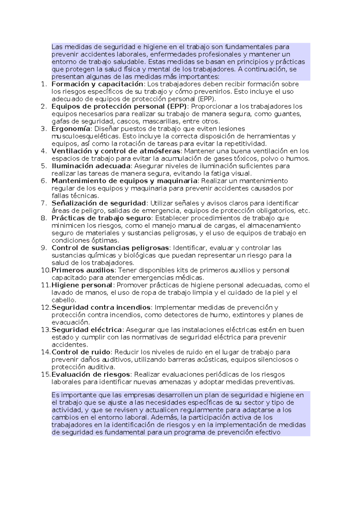 Las medidas de seguridad e higiene en el trabajo son fundamentales para ...