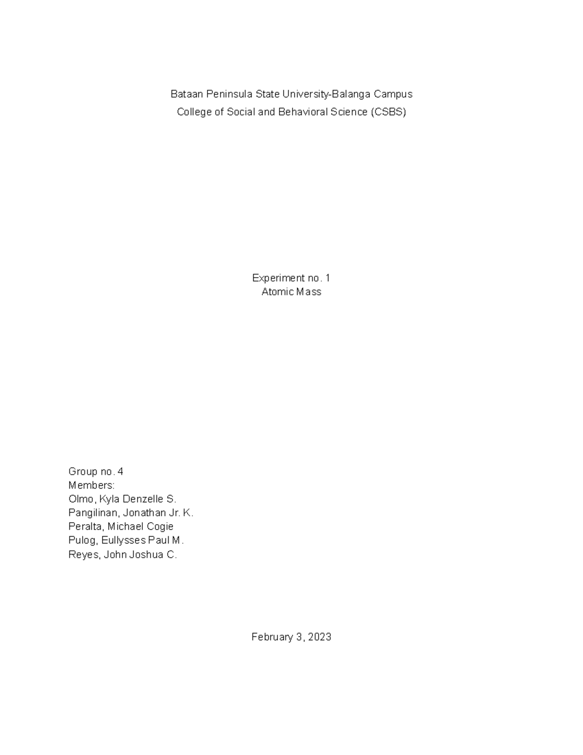 Set A Group 4 Lab Reports Bataan Peninsula State UniversityBalanga