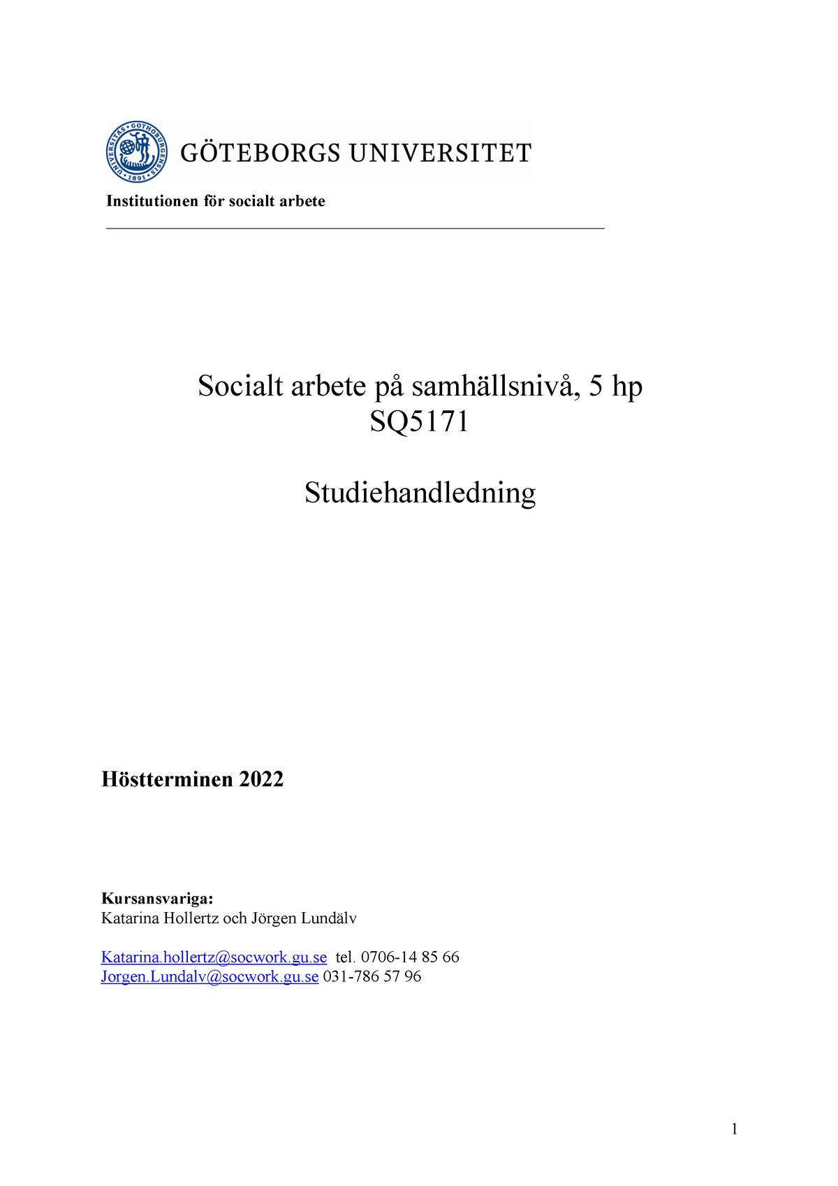 Studieguide Ht 22 SQ5171 - Institutionen För Socialt Arbete Socialt ...