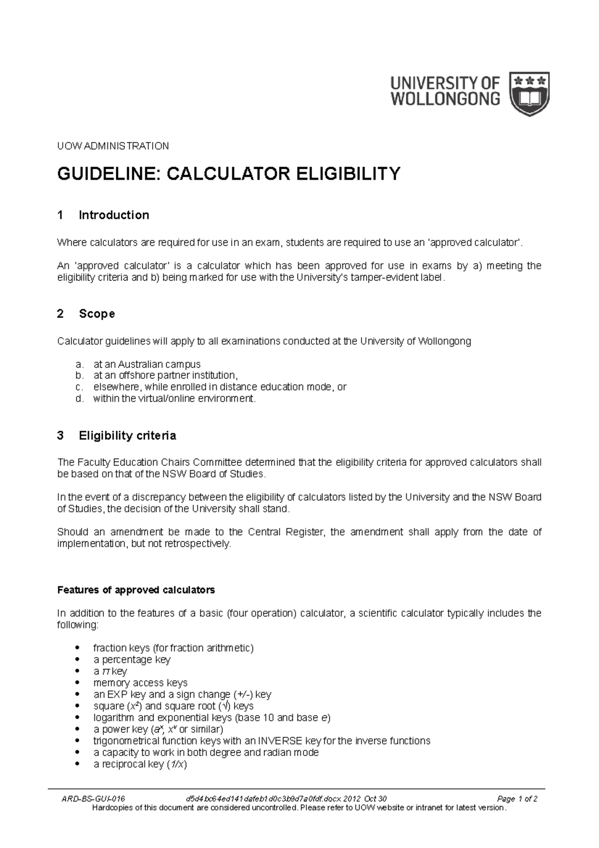 assignment calculator uow