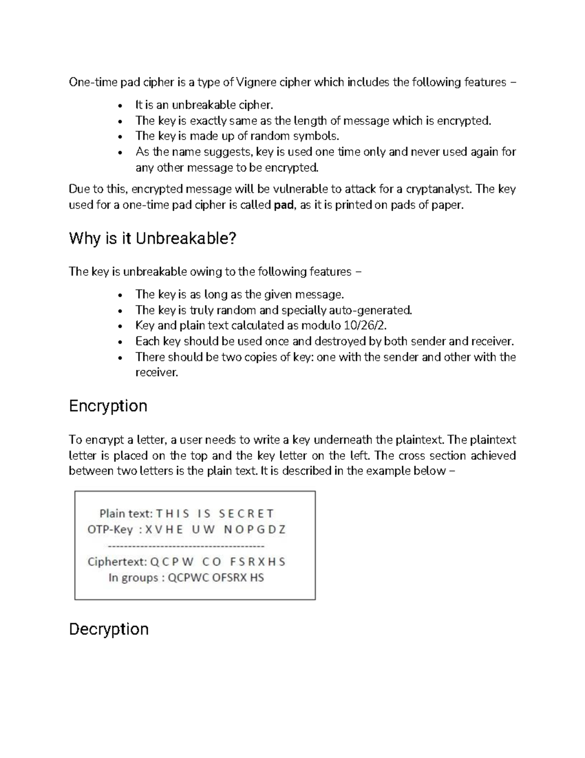9.One time pad - One-time pad cipher is a type of Vignere cipher which ...