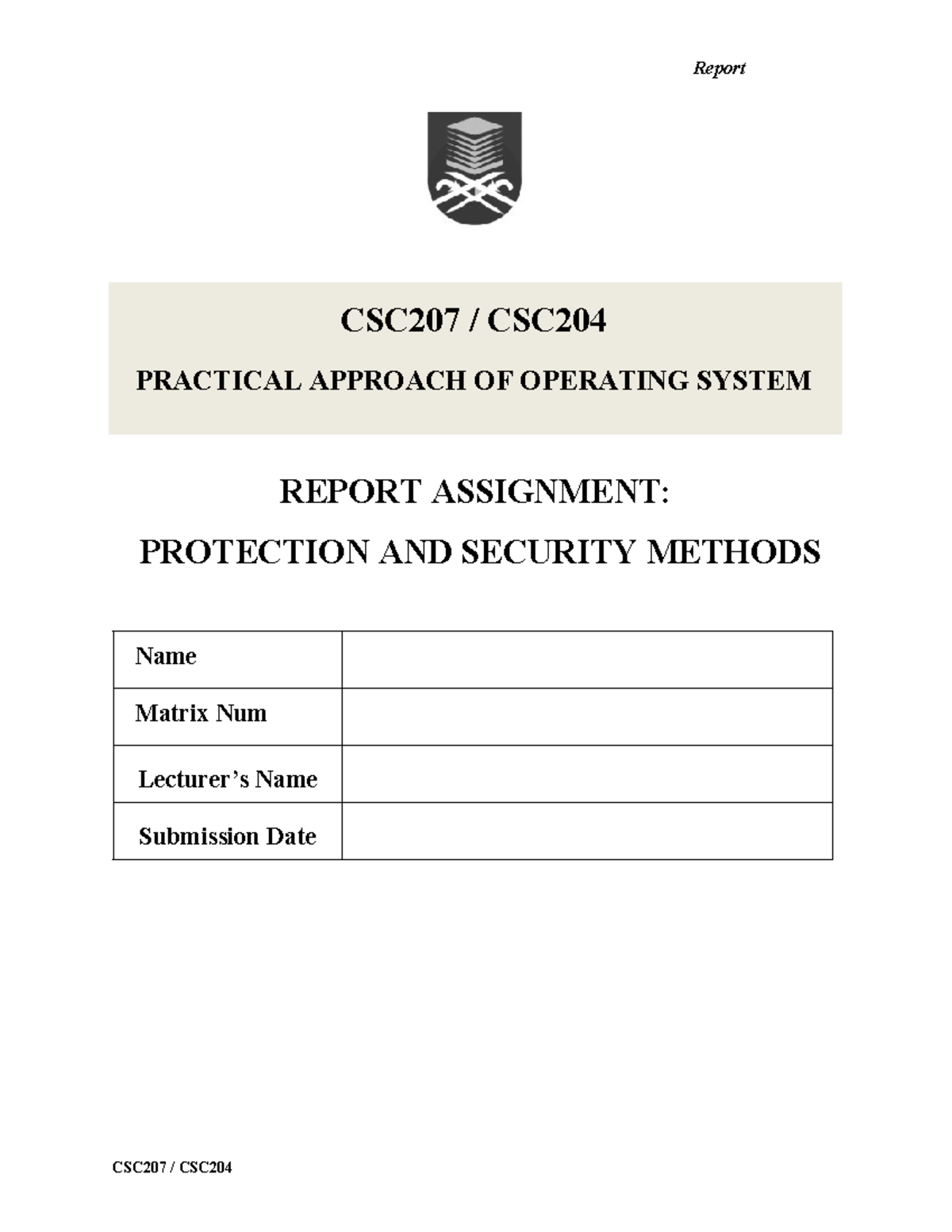 Individual Assignment CSC207 10- ( Guide) - ####### Assignment REPORT ...