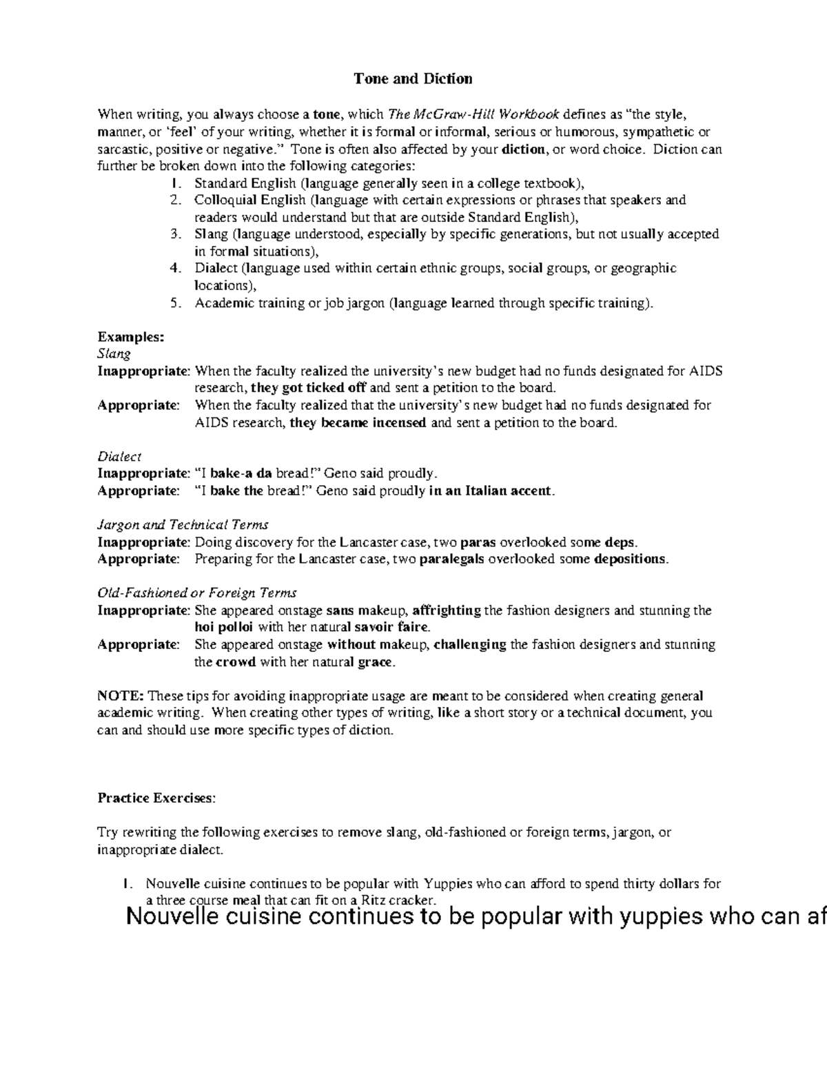 Tone and Diction worksheets (Fixing Errors) - Tone and Diction When ...