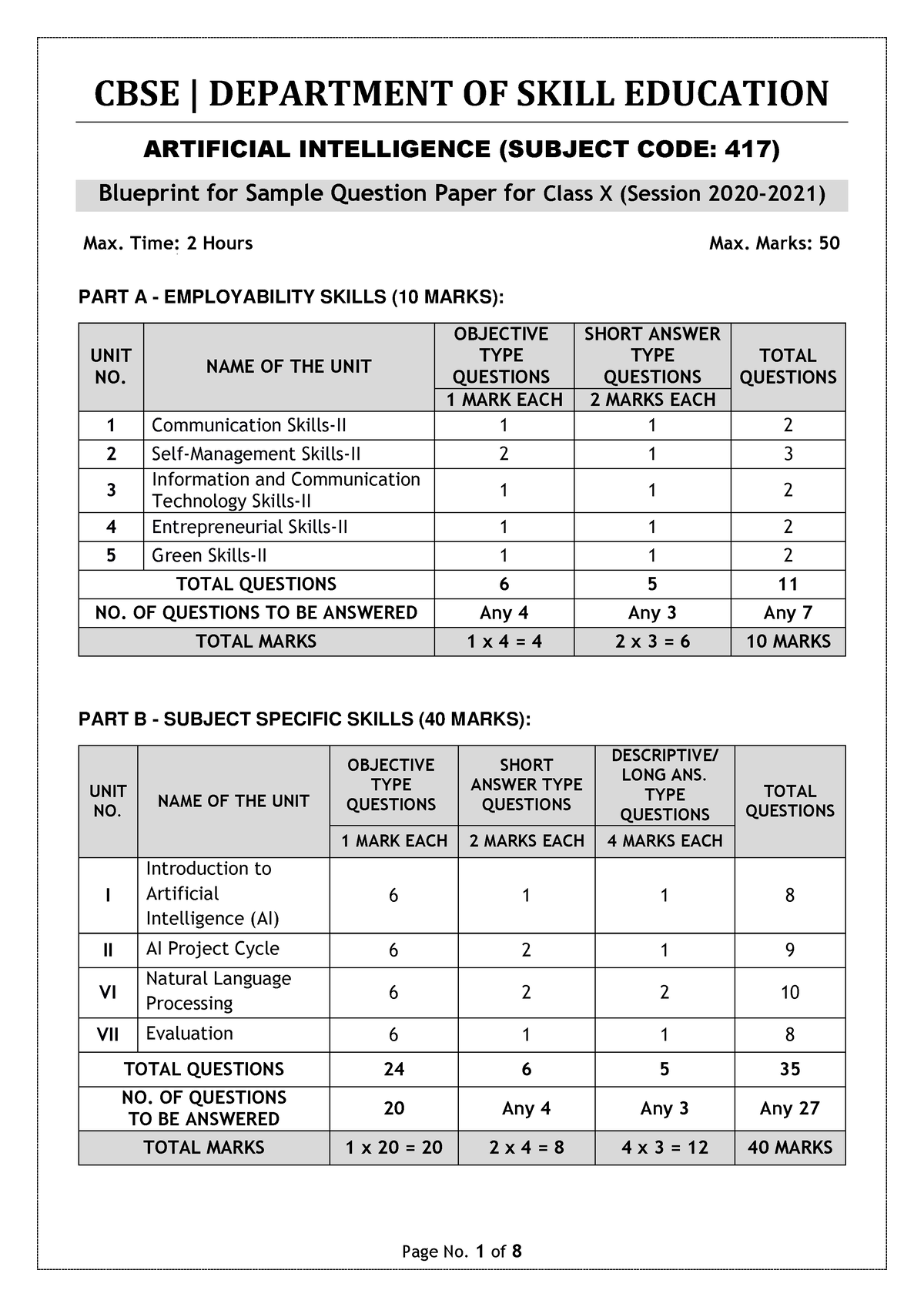 417 AI SQP 2021 - CBSE | DEPARTMENT OF SKILL EDUCATION ARTIFICIAL ...