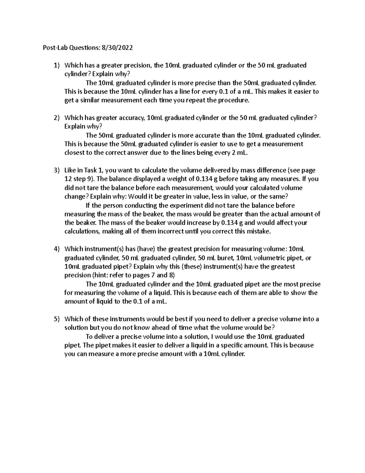 Post Lab questions 830 PostLab Questions 8/30/ Which has a greater