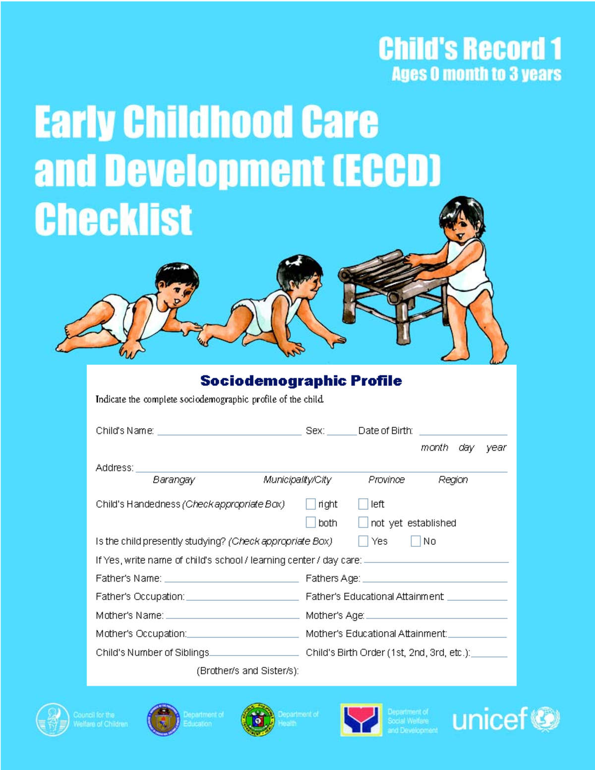 ECCD Checklist Child s Record 1 - Child’s Name: Sex: Date of Birth ...