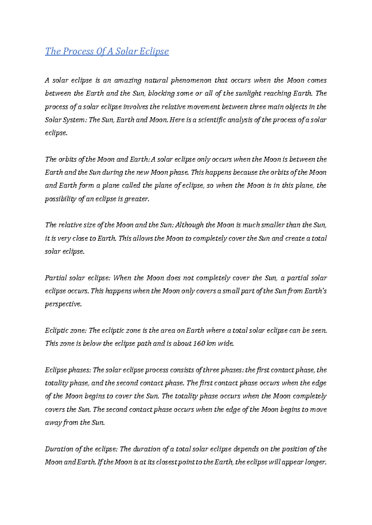 The Process Of A Solar Eclipse - The process of a solar eclipse ...