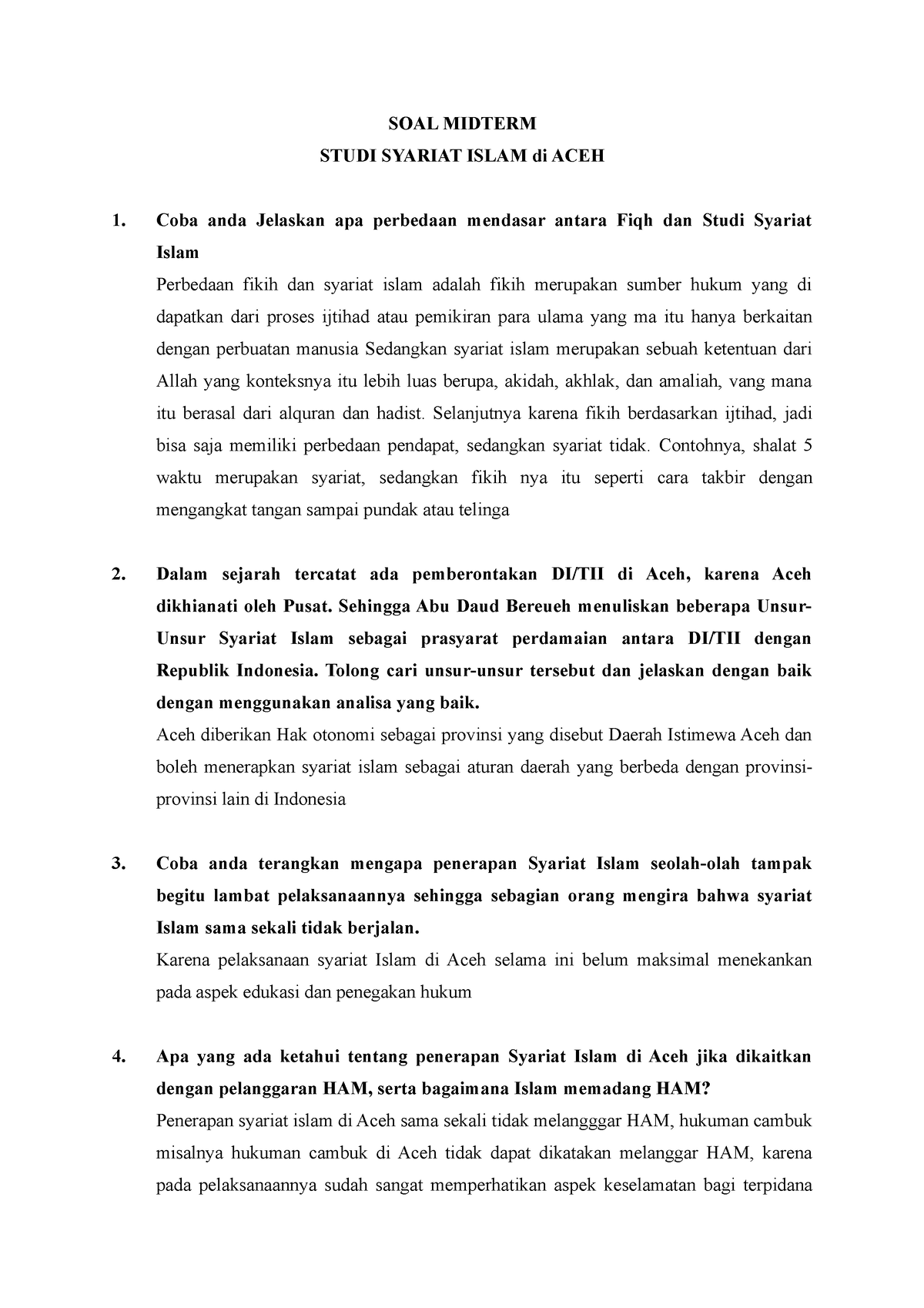 Studi Syariat Islam - SOAL MIDTERM STUDI SYARIAT ISLAM Di ACEH Coba ...