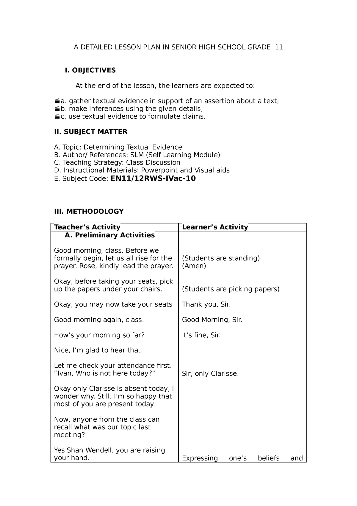 DEMO DLP - Determining Textual Evidence - A DETAILED LESSON PLAN IN ...