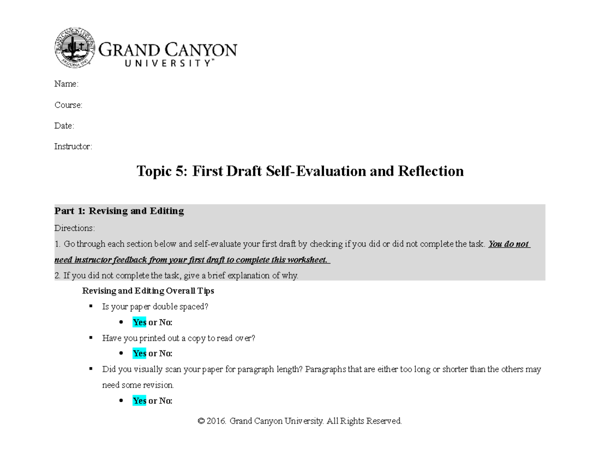 self reflection essay examples gcu unv 104