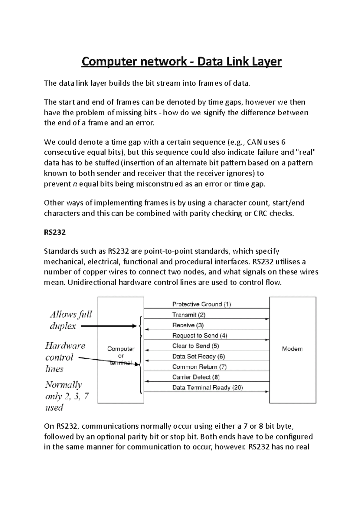 Computer network - Data Link Layer - The start and end of frames can be ...