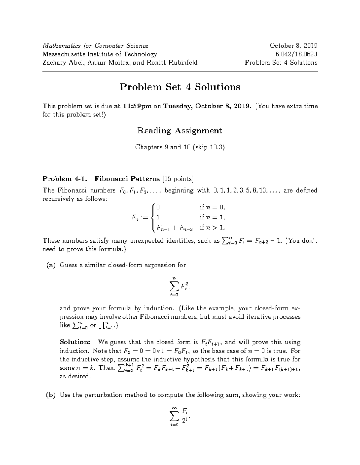 Problem Set 4 Solutions - Mathematics for Computer Science October 8 ...
