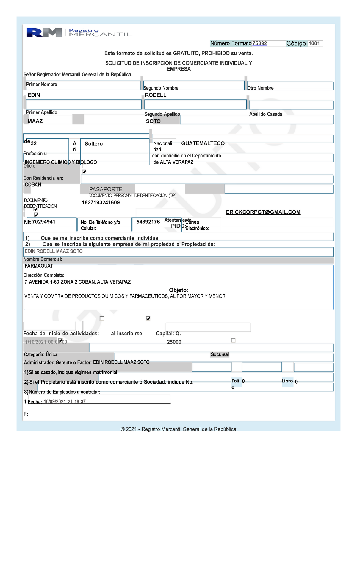 Formulario Registro Mercantil Que Extiende El Registro Mercantil Foli 0 Libro O Número Formato 7259