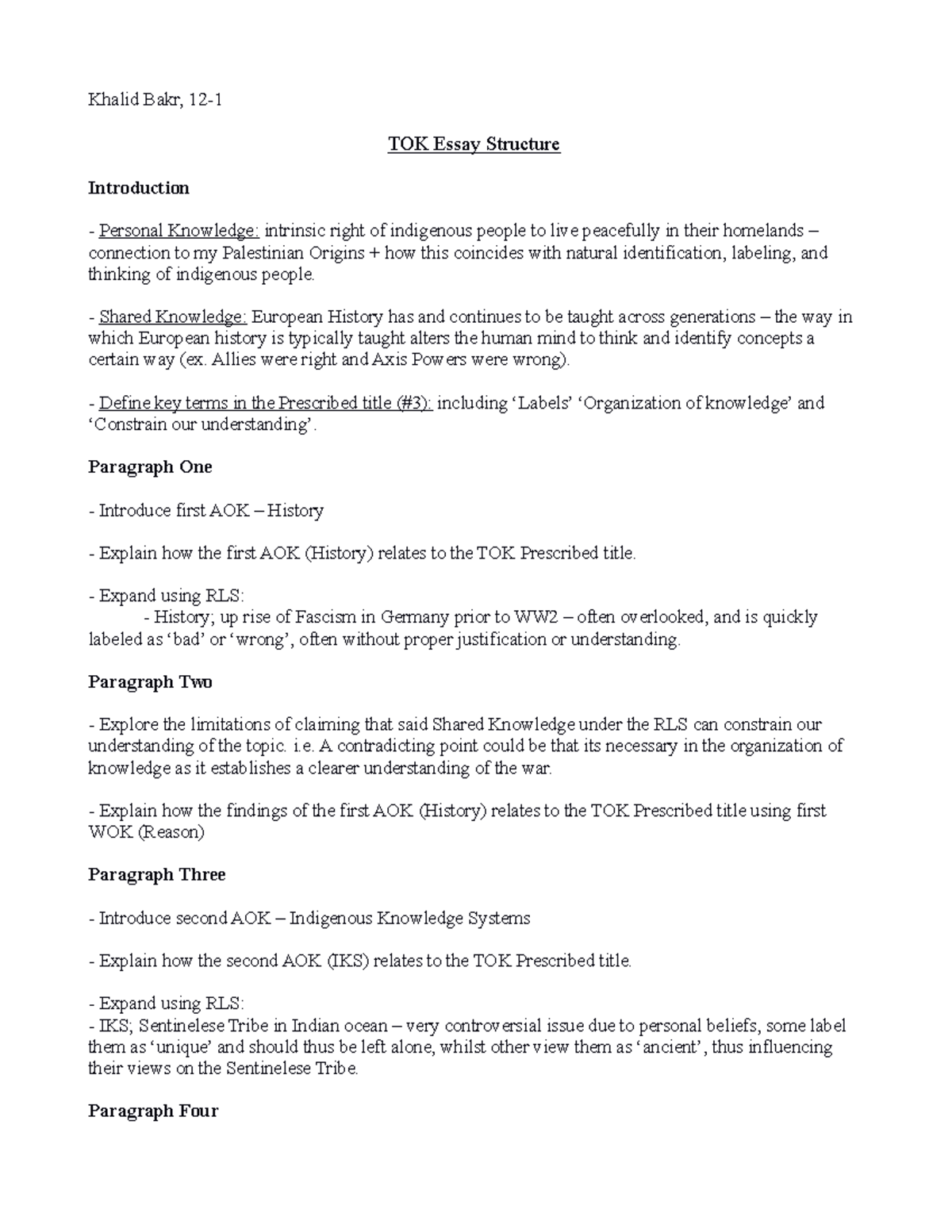 tok essay paragraph structure