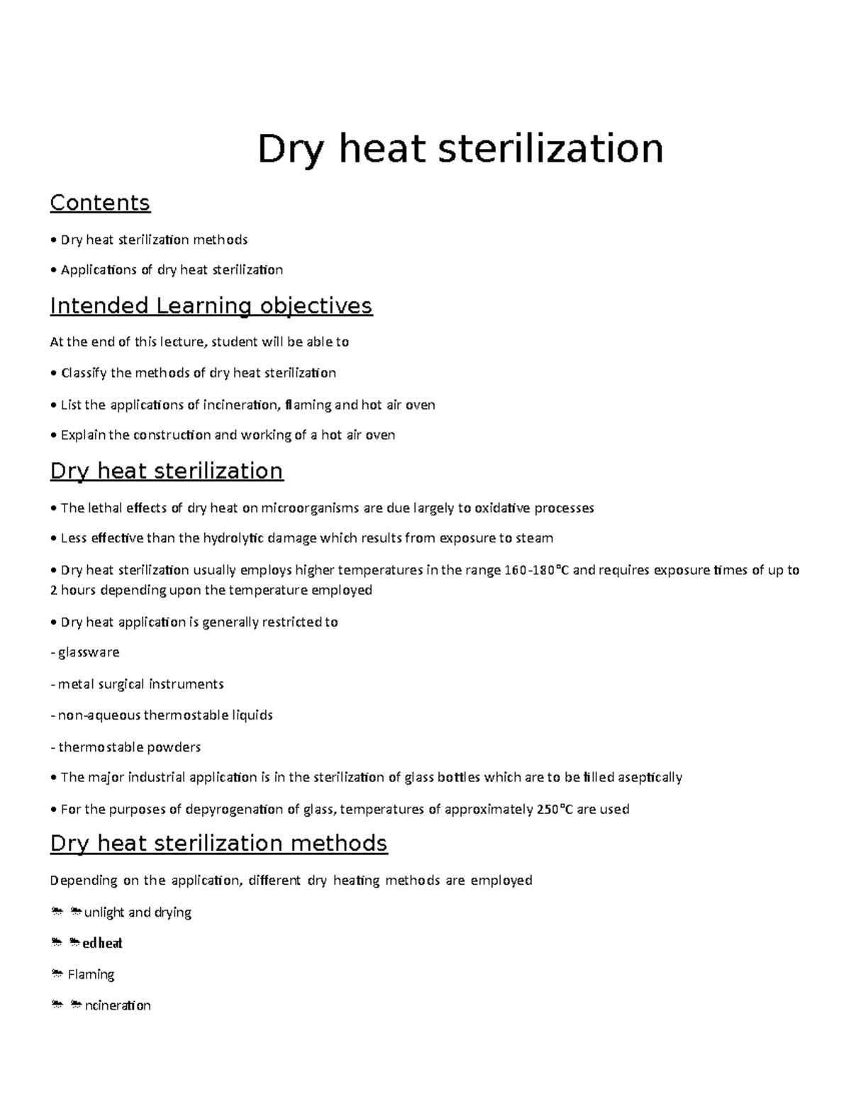 Chapter 6 Dry Heat Sterilization Dry heat sterilization Contents