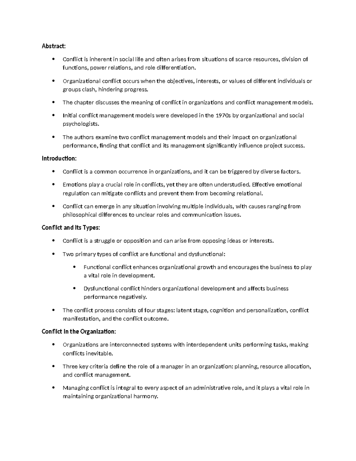 Conflicts Business communication notes - Abstract: Conflict is inherent ...