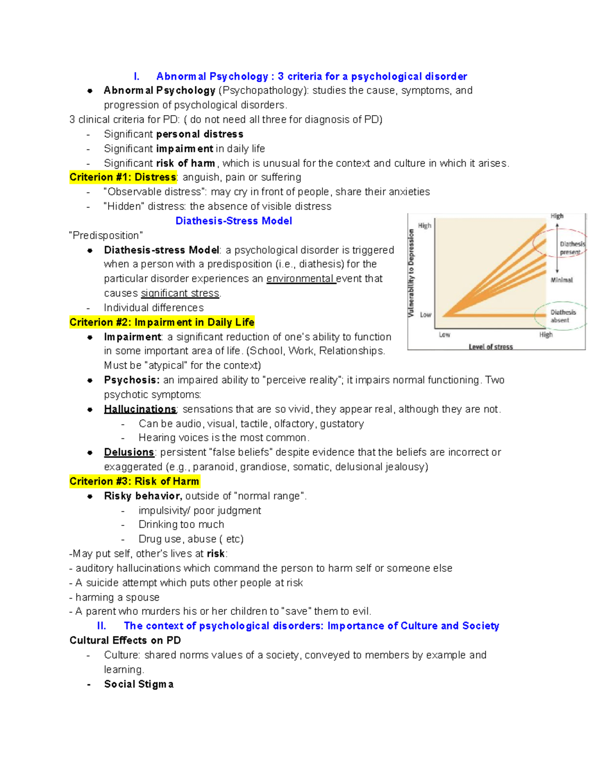 Exam 1 Study Guide - Lecture notes Exam 1 - I. Abnormal Psychology : 3 ...