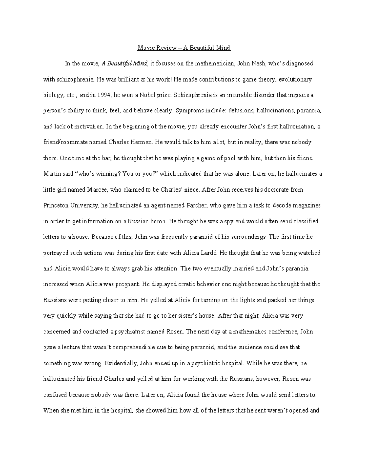 a beautiful mind summary essay