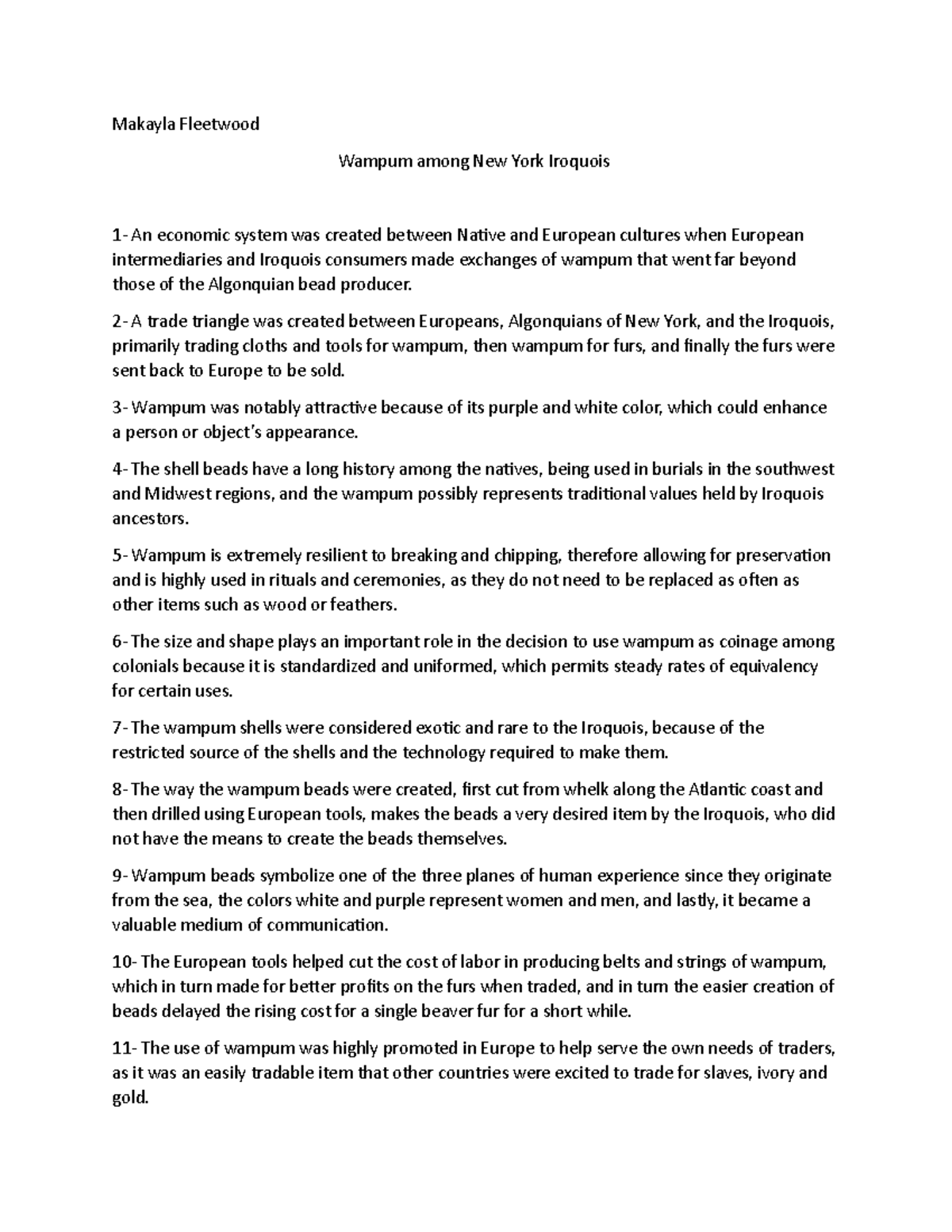 Wampum in New York Summary Makayla Fleetwood Wampum among New York