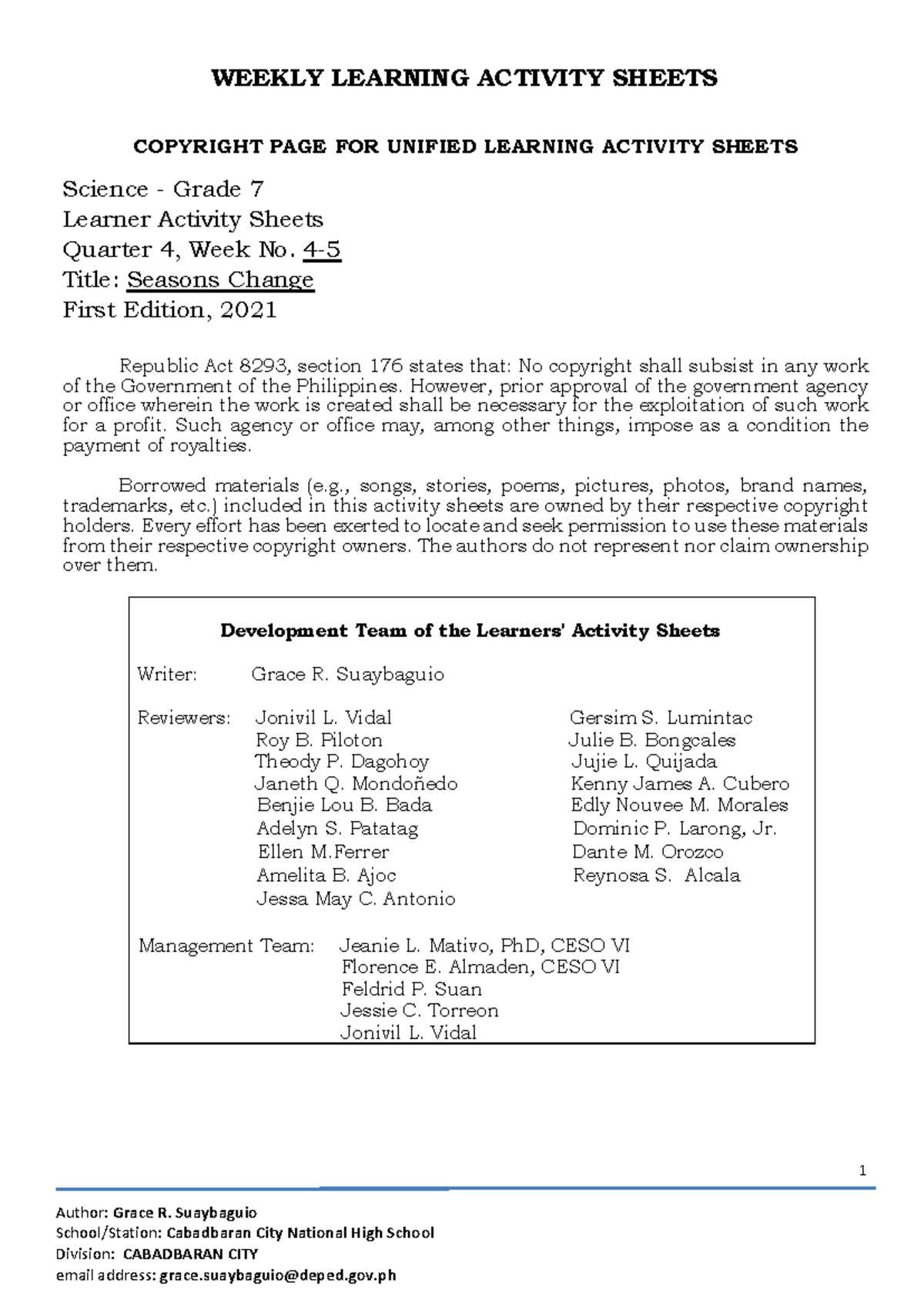 S7 Q4 Week 4-5 - pdf for science 8 week 4 - 1 Author: Grace R ...