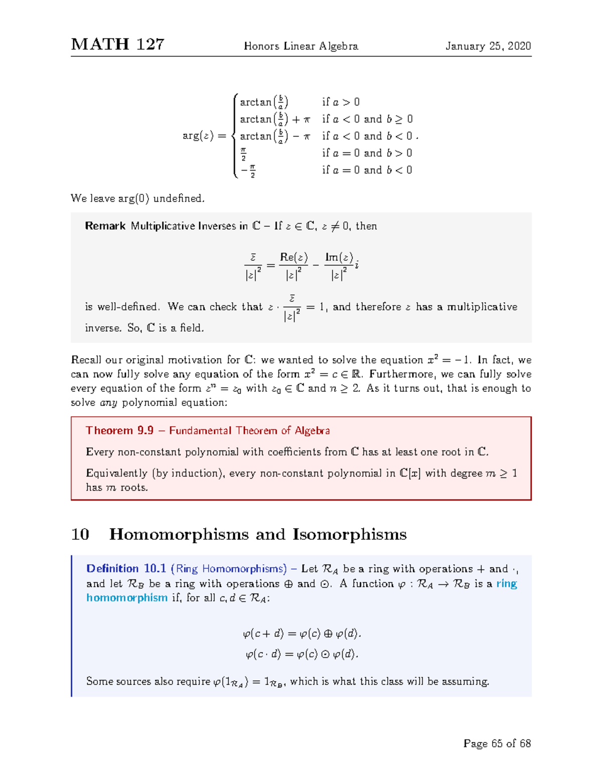 MATH 235-65 - Lecture notes 65 - MATH 127 Honors Linear Algebra January ...