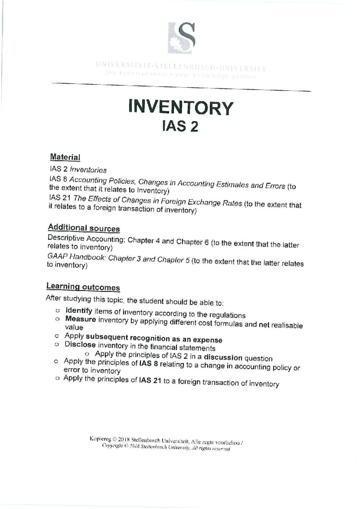 IAS 2 Notes And Examples - Q INVENTORY IAS 2 Material LAS 2 Inventories ...