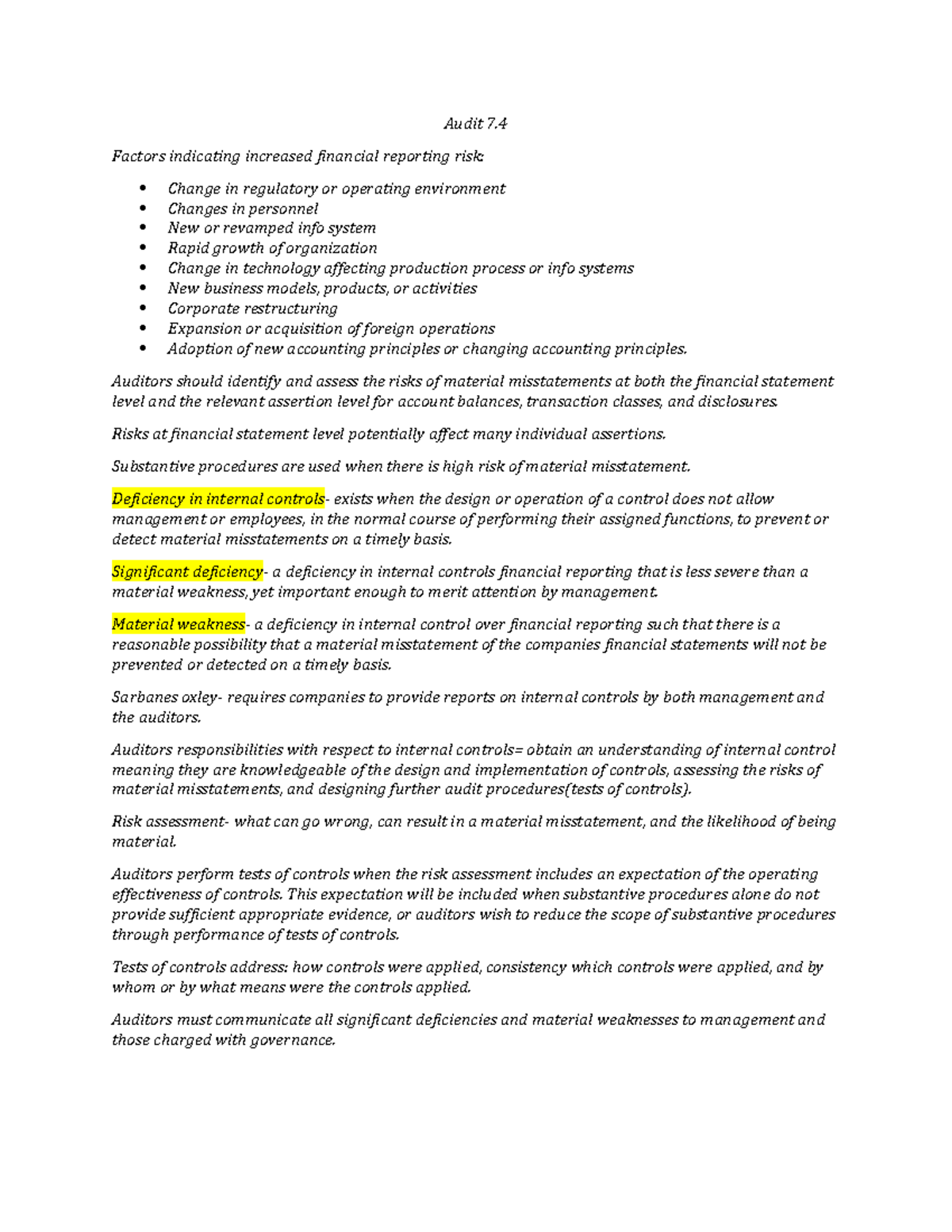Audit 4 - Summary of Chapter 7 Part 4 for BUS-A534 - Audit 7 Factors ...