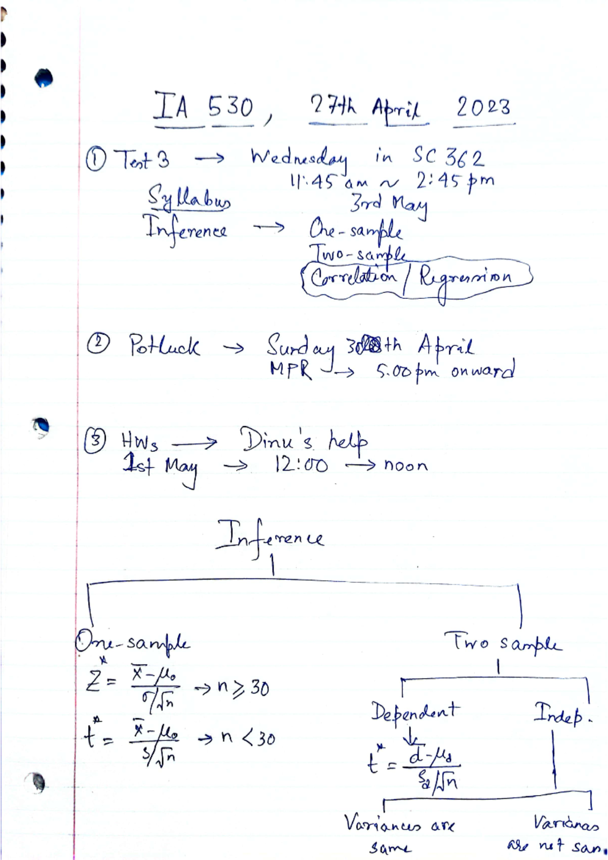 27th April 2023 - Class lecture in-depth notes - STAT383 - Studocu