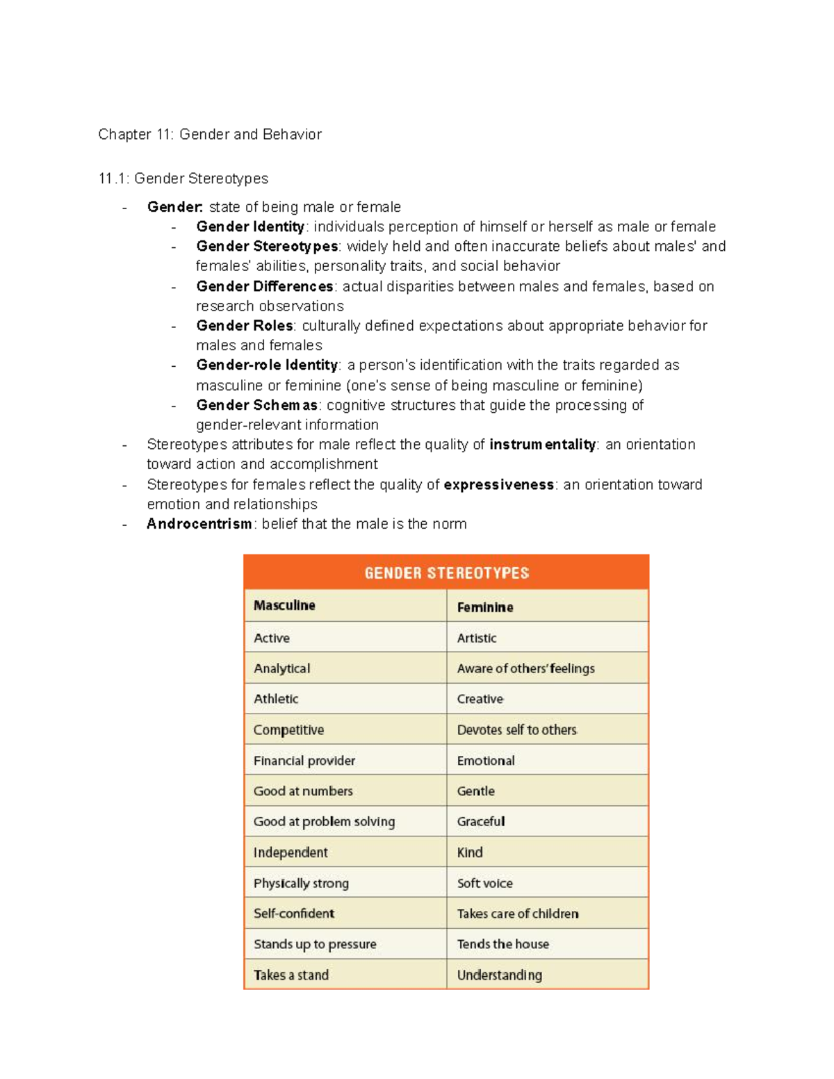 Chapter 11 Gender And Behavior Chapter 11 Gender And Behavior 11 Gender Stereotypes Gender 0500