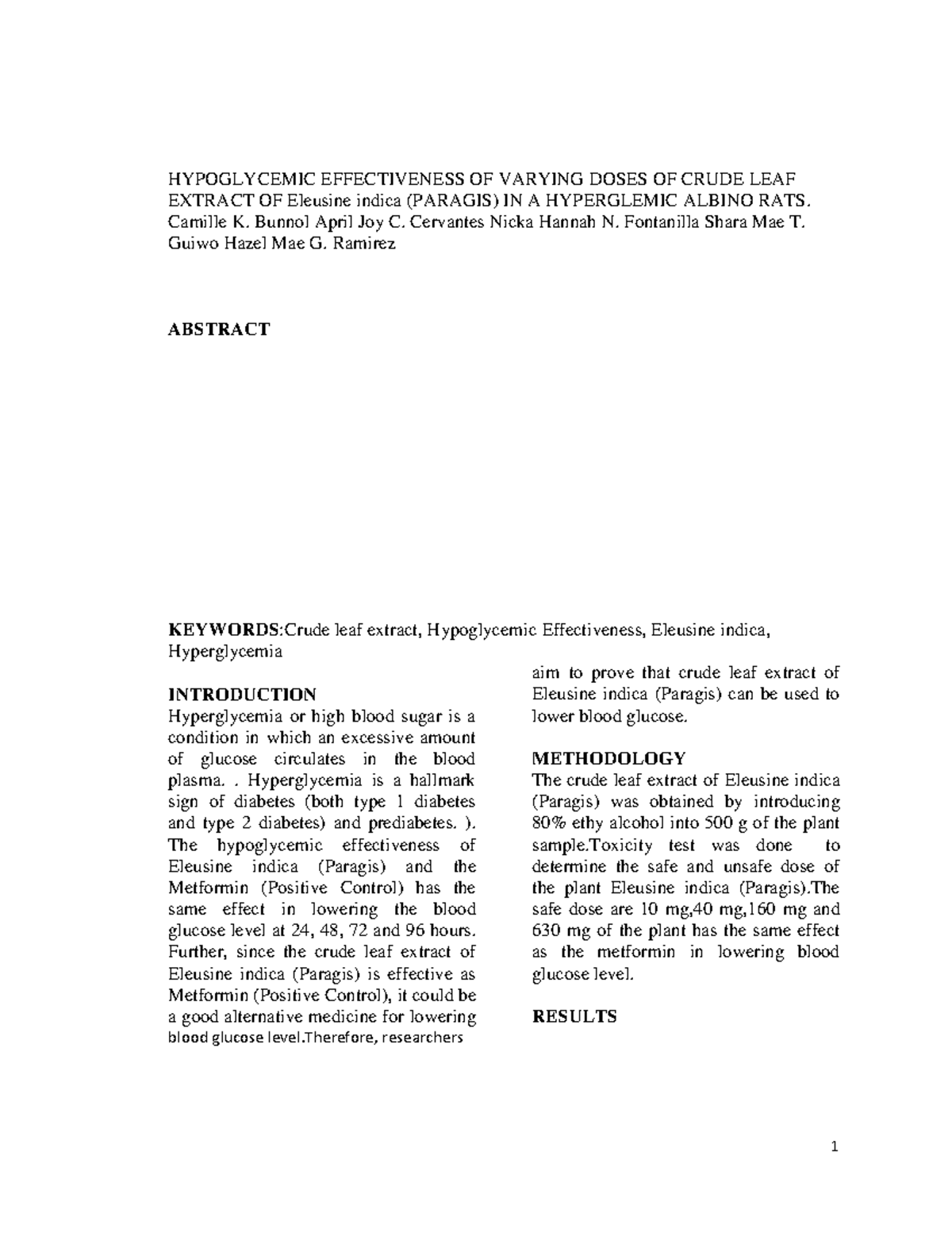 Thesis journal final na final for banana HYPOGLYCEMIC EFFECTIVENESS