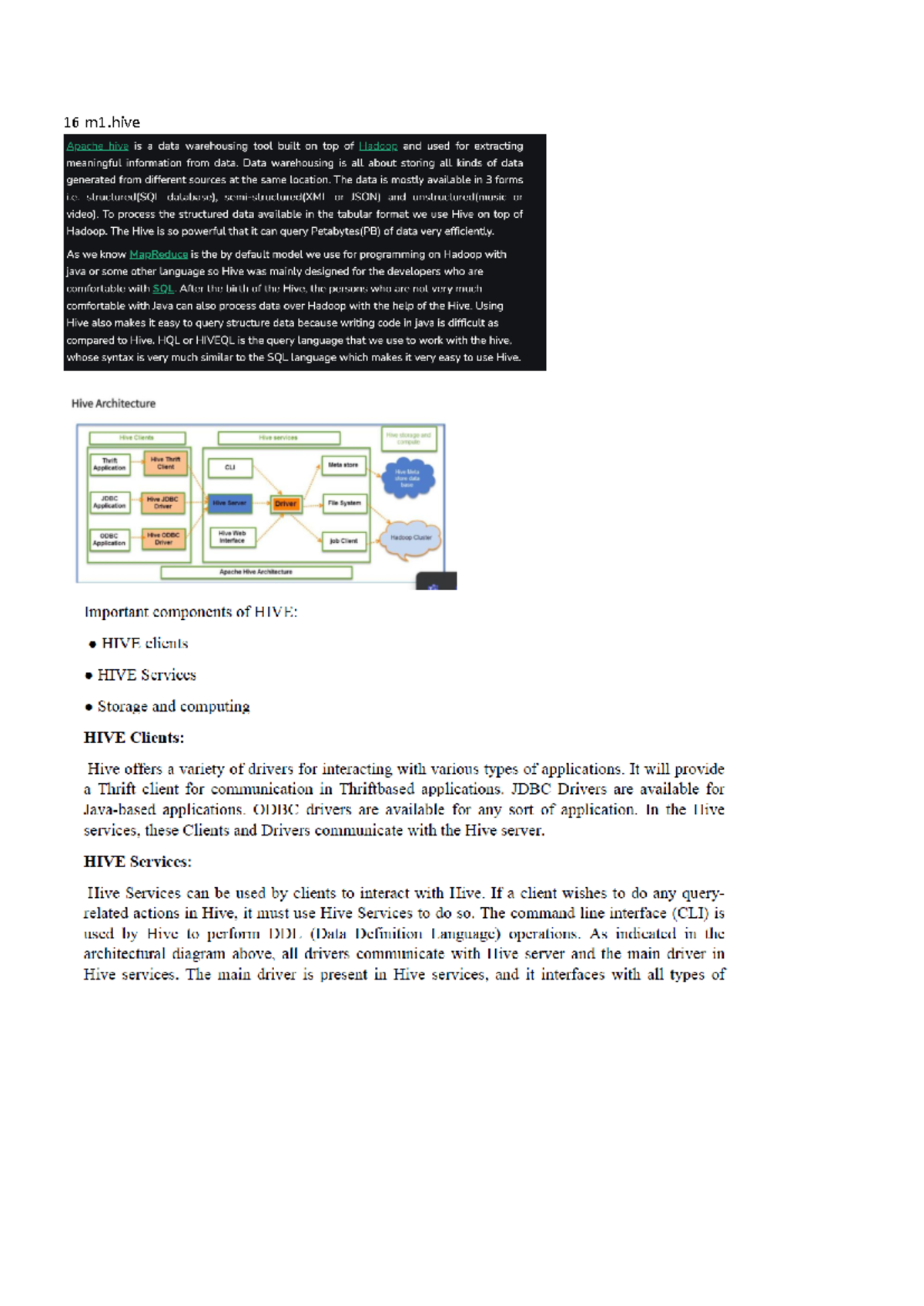 Big data unit 1 and 2 - Unit 1 and 2 important questions - 16 m 1 .hive ...
