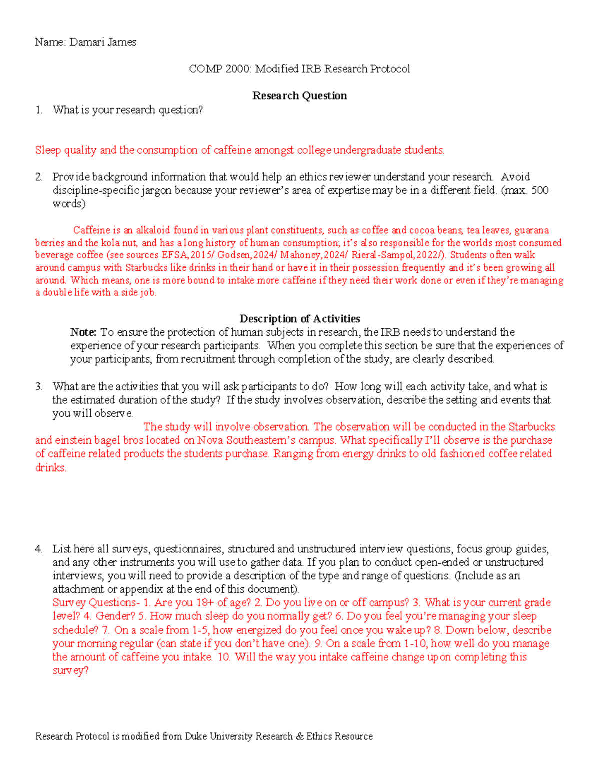 Research Protocal - COMP 2000: Modified IRB Research Protocol Research ...