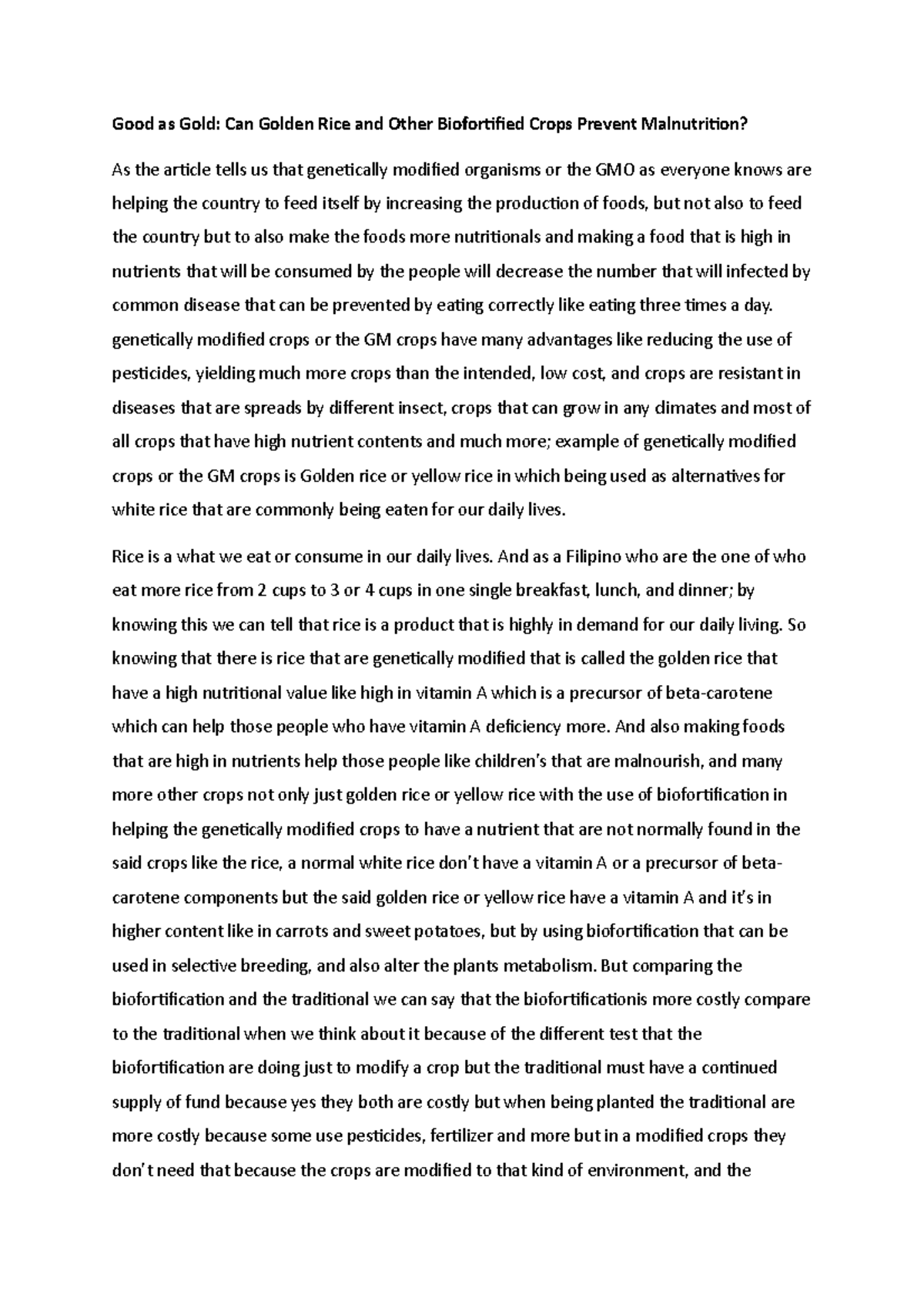 STAS Finals - Assignment - Good as Gold: Can Golden Rice and Other ...