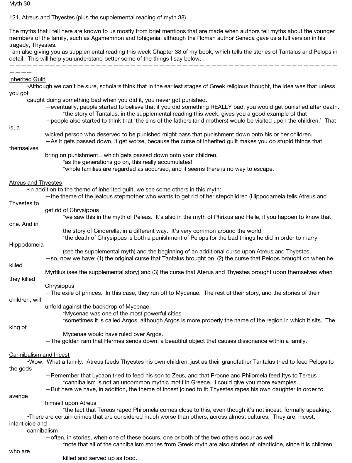 Day 30 - General lecture notes - Myth 30 Atreus and Thyestes (plus the ...